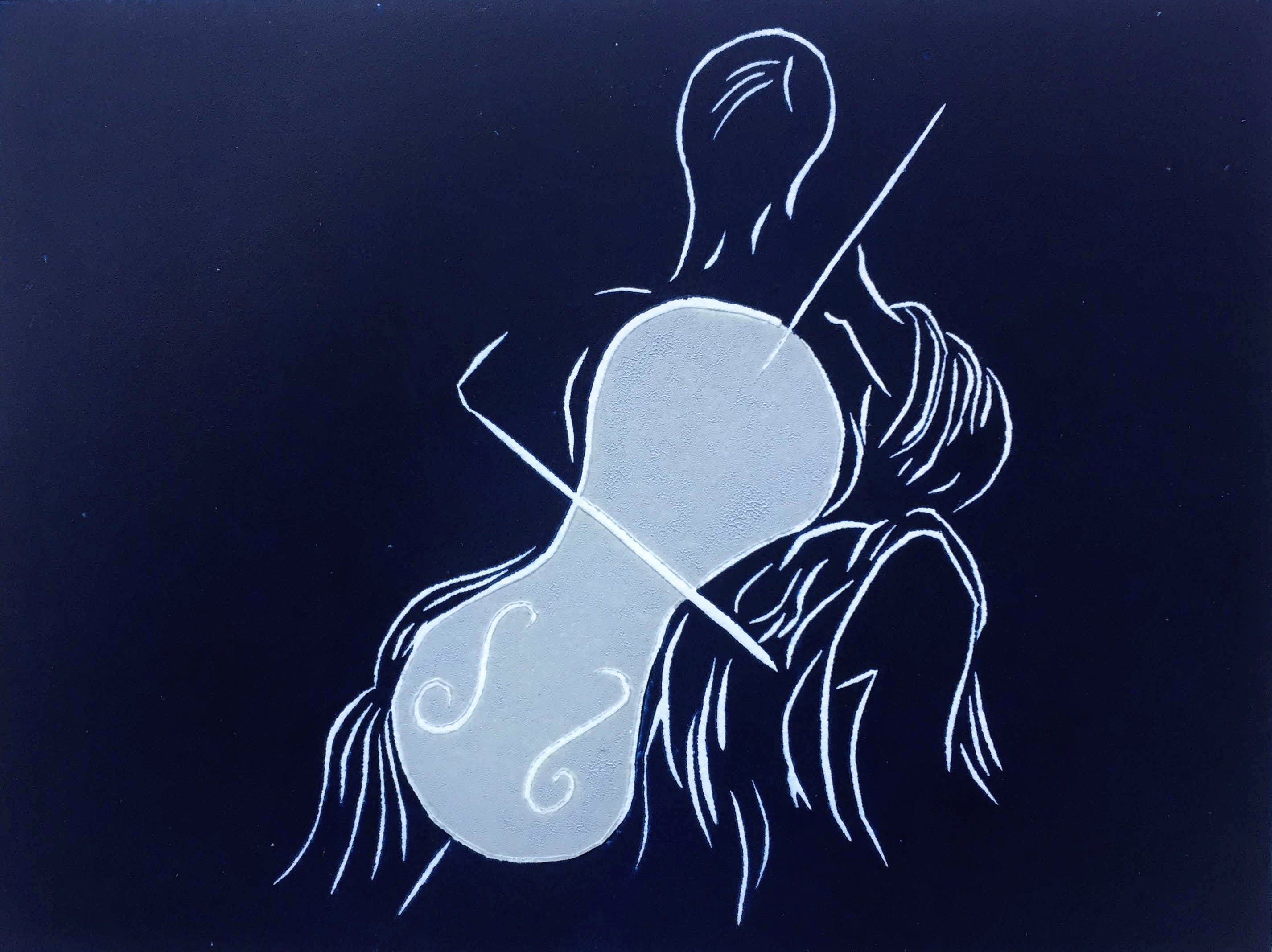 The Salon Musician Linocut